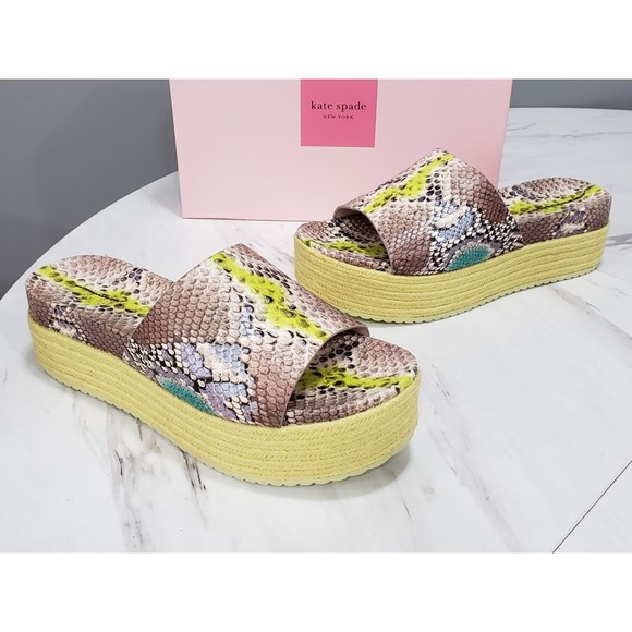 SIZE 11 - Kate Spade Zia Faux Snakeskin Platform Sandals LEMON SORBET  brown